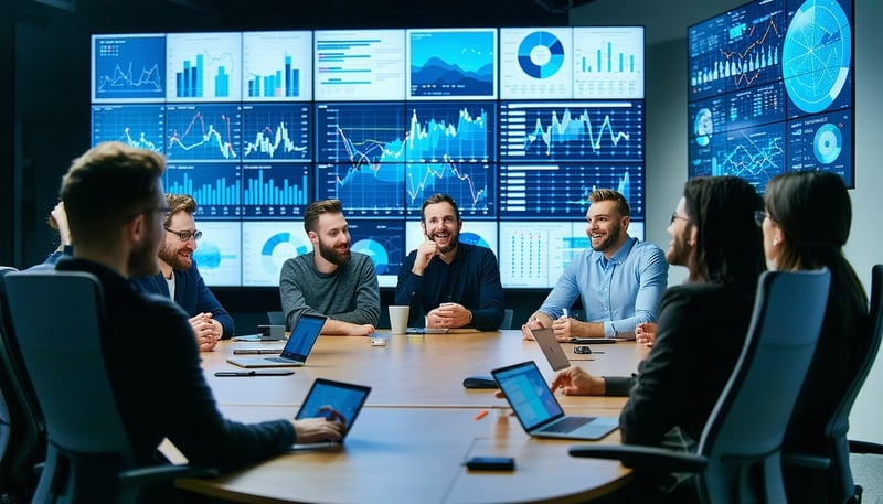 Team of digital technology experts collaborating at WS Sky Ads